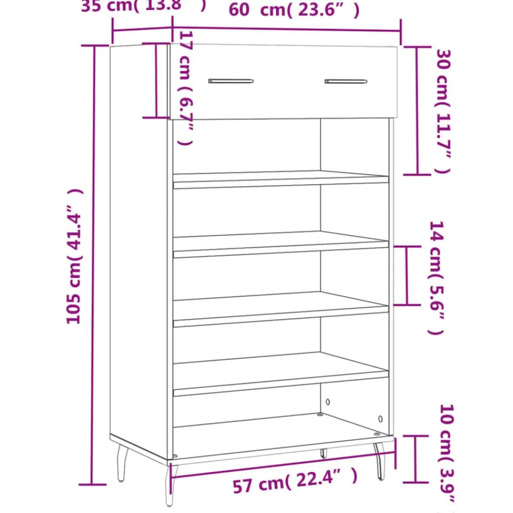 vidaXL Zapatero madera de ingeniería 60x35x105 cm Negro Clearance