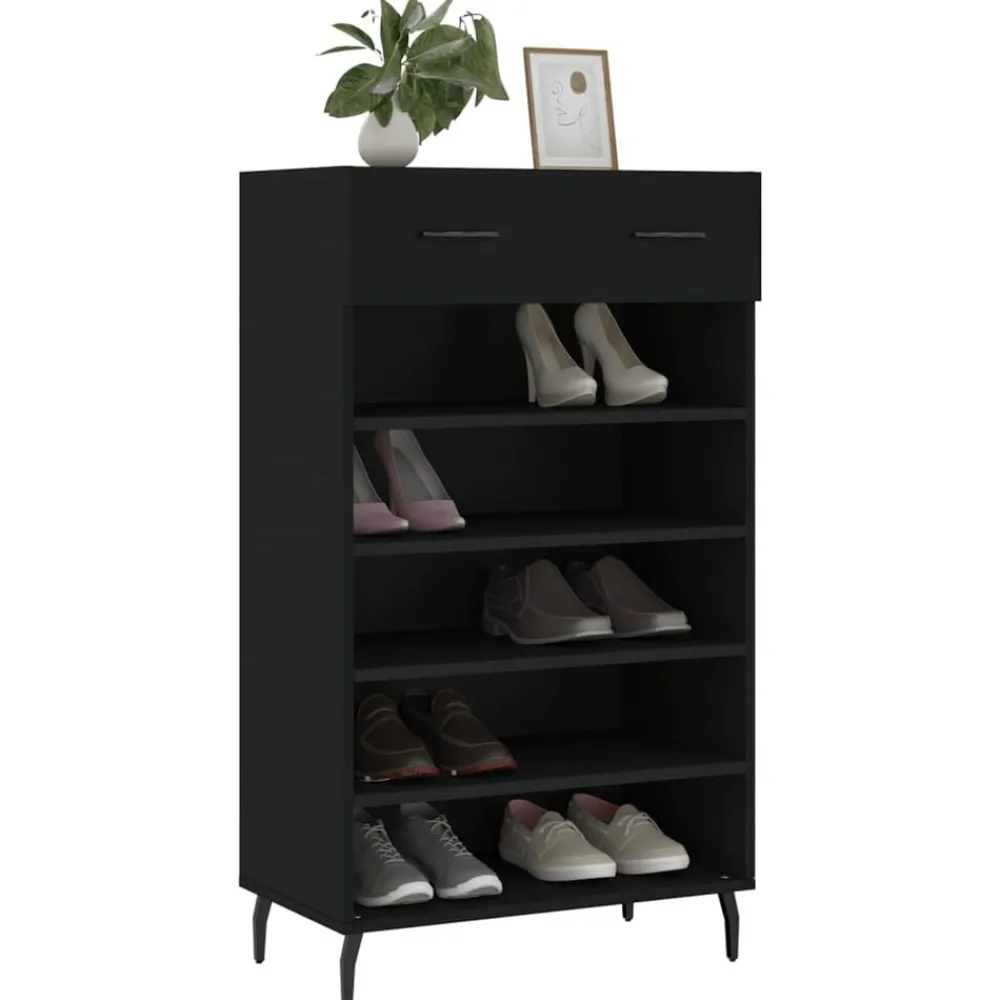 vidaXL Zapatero madera de ingeniería 60x35x105 cm Negro Clearance