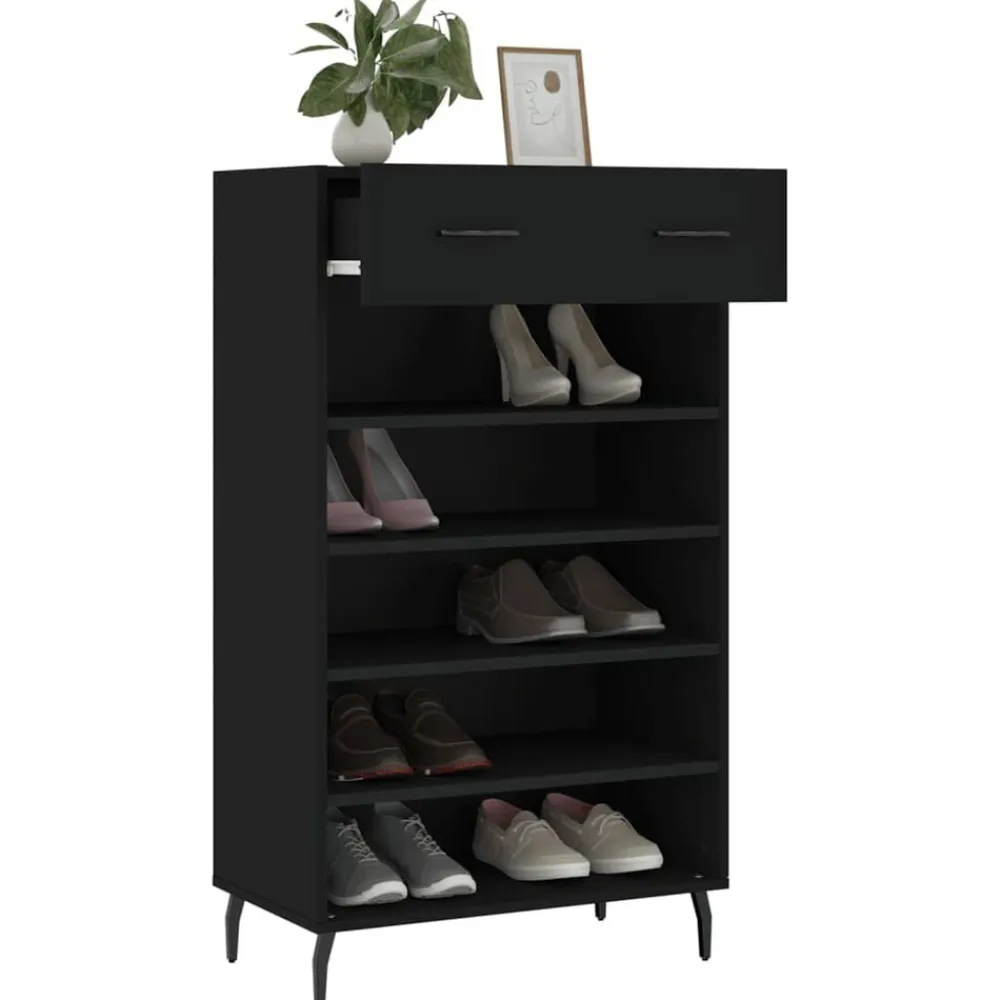 vidaXL Zapatero madera de ingeniería 60x35x105 cm Negro Clearance