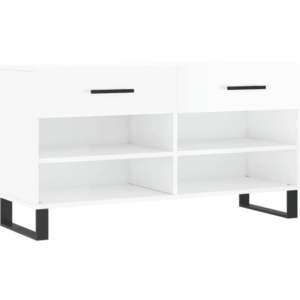 vidaXL Zapatero madera de ingeniería blanco brillo 102x35x55 cm Blanco brillante Hot