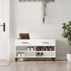 vidaXL Zapatero madera de ingeniería blanco brillo 102x35x55 cm Blanco brillante Hot