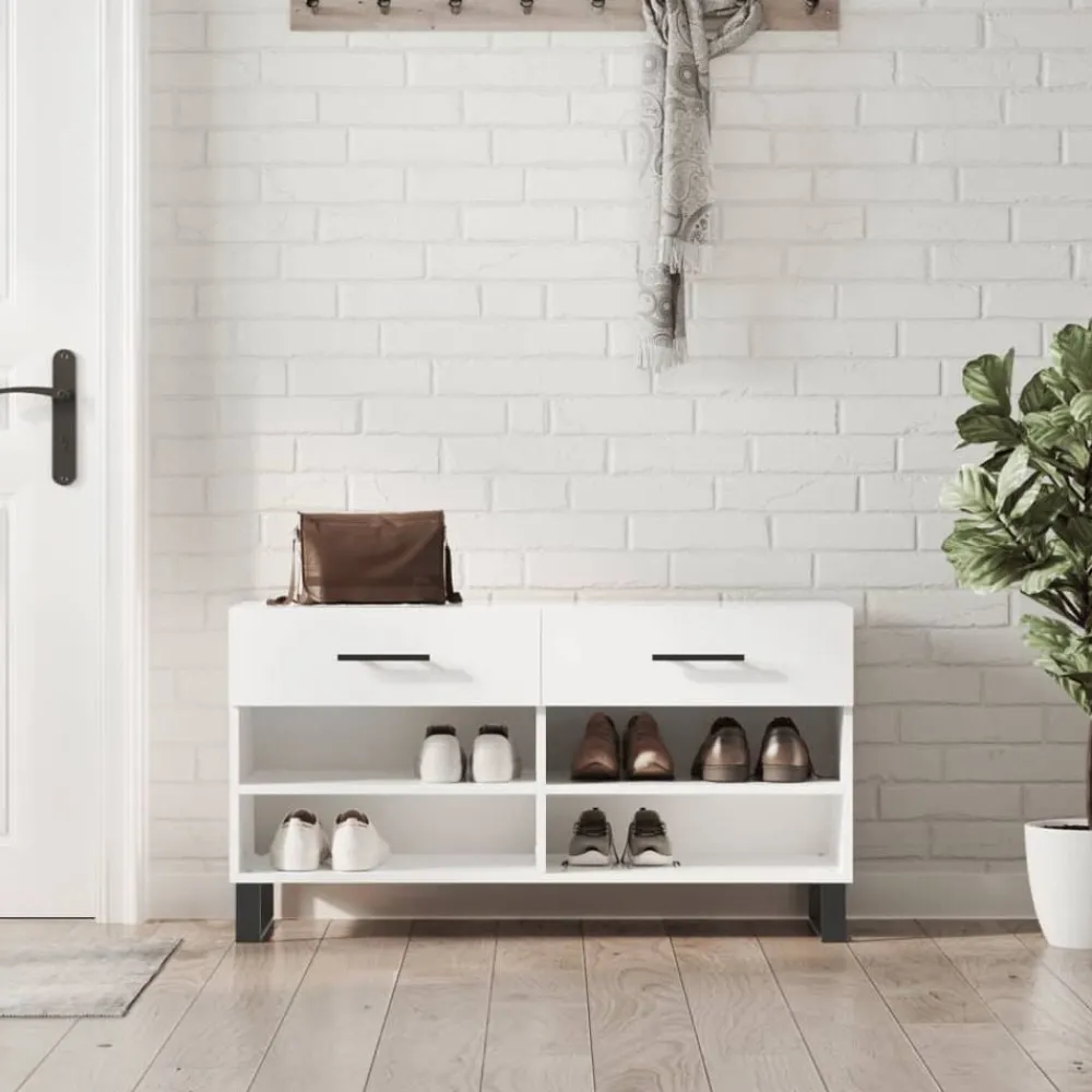 vidaXL Zapatero madera de ingeniería blanco brillo 102x35x55 cm Blanco brillante Hot