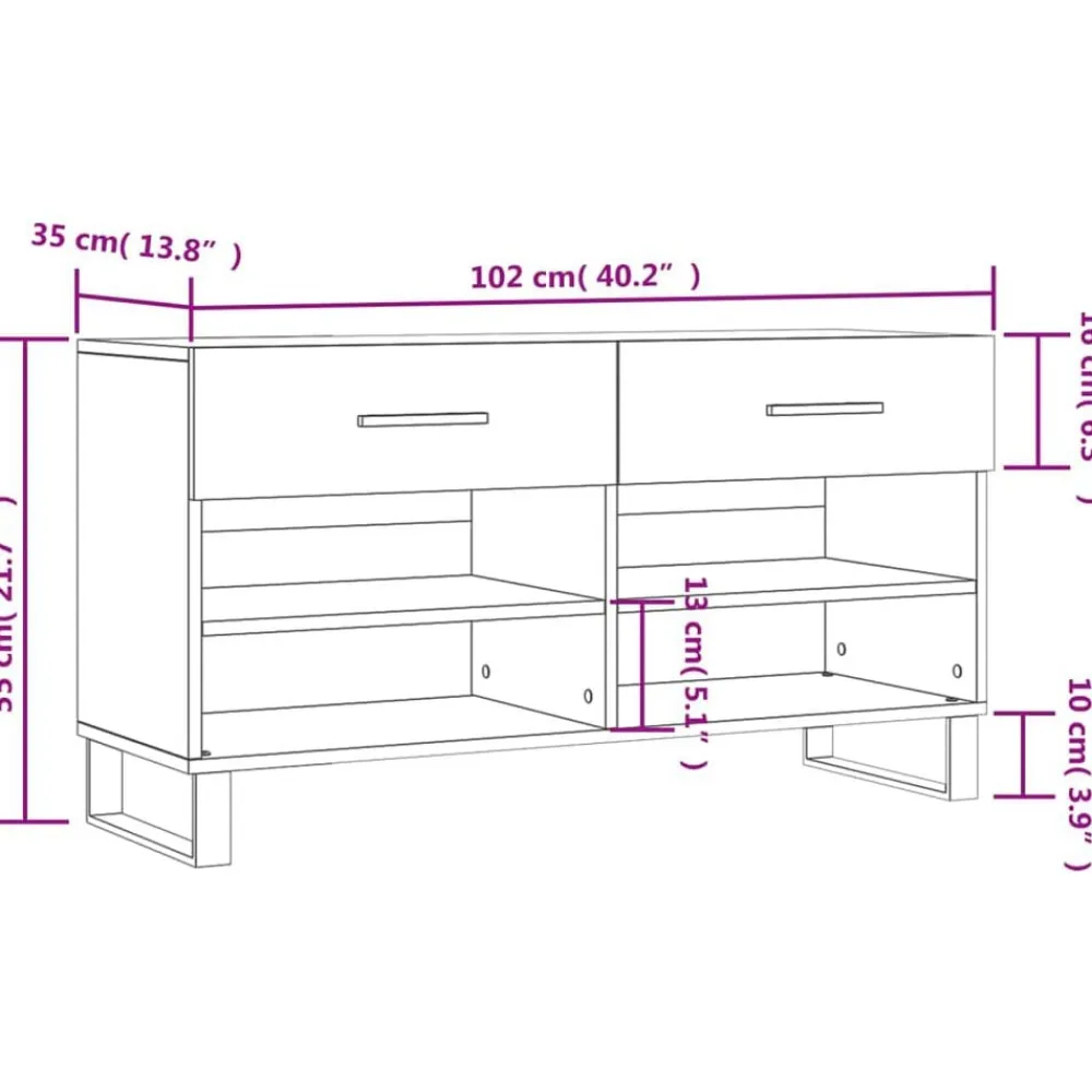 vidaXL Zapatero madera de ingeniería blanco brillo 102x35x55 cm Blanco brillante Hot