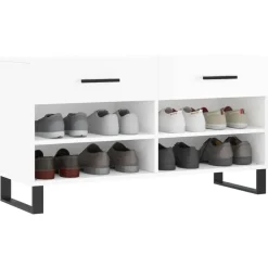 vidaXL Zapatero madera de ingeniería blanco brillo 102x35x55 cm Blanco brillante Hot