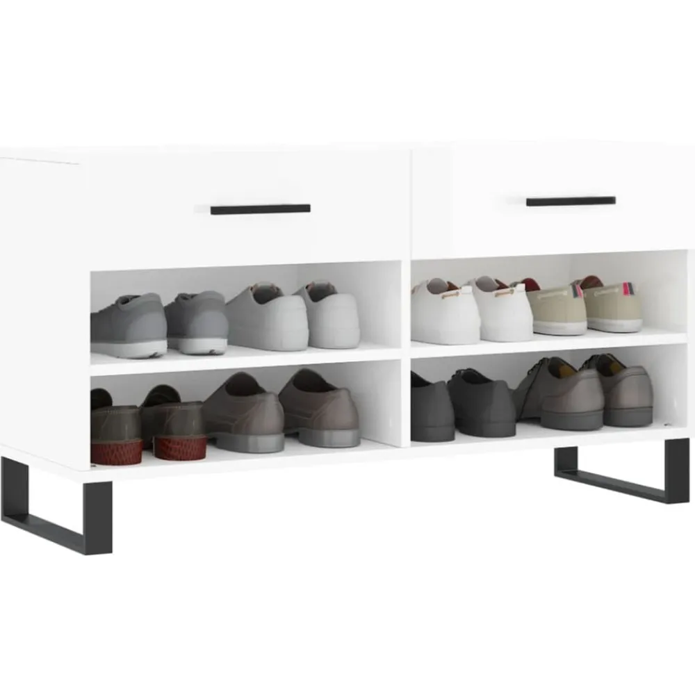 vidaXL Zapatero madera de ingeniería blanco brillo 102x35x55 cm Blanco brillante Hot