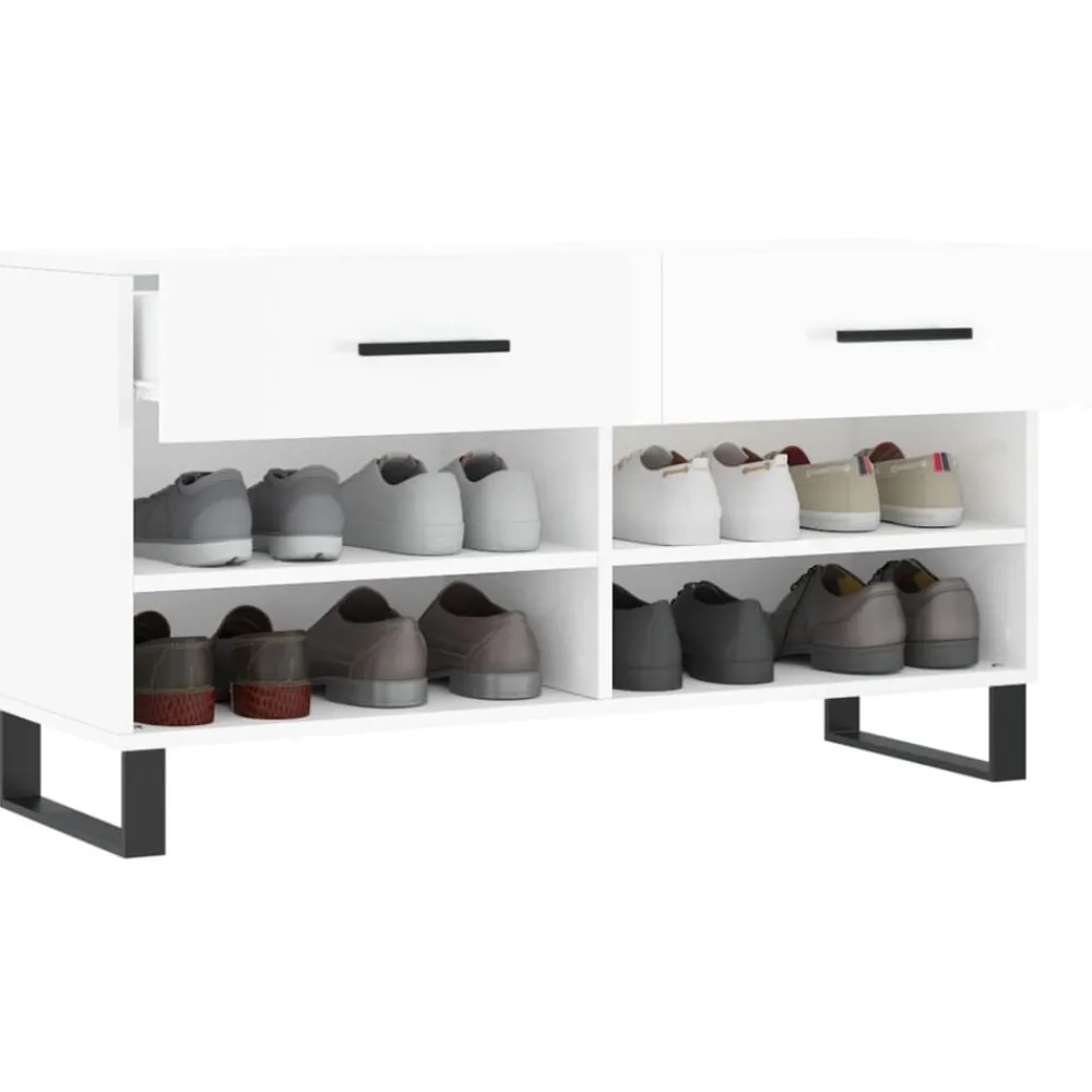 vidaXL Zapatero madera de ingeniería blanco brillo 102x35x55 cm Blanco brillante Hot