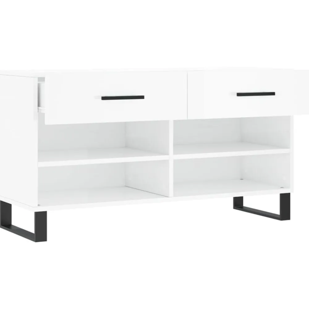 vidaXL Zapatero madera de ingeniería blanco brillo 102x35x55 cm Blanco brillante Hot