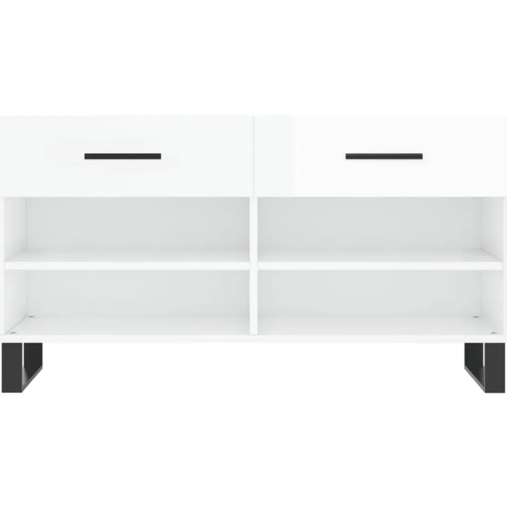 vidaXL Zapatero madera de ingeniería blanco brillo 102x35x55 cm Blanco brillante Hot