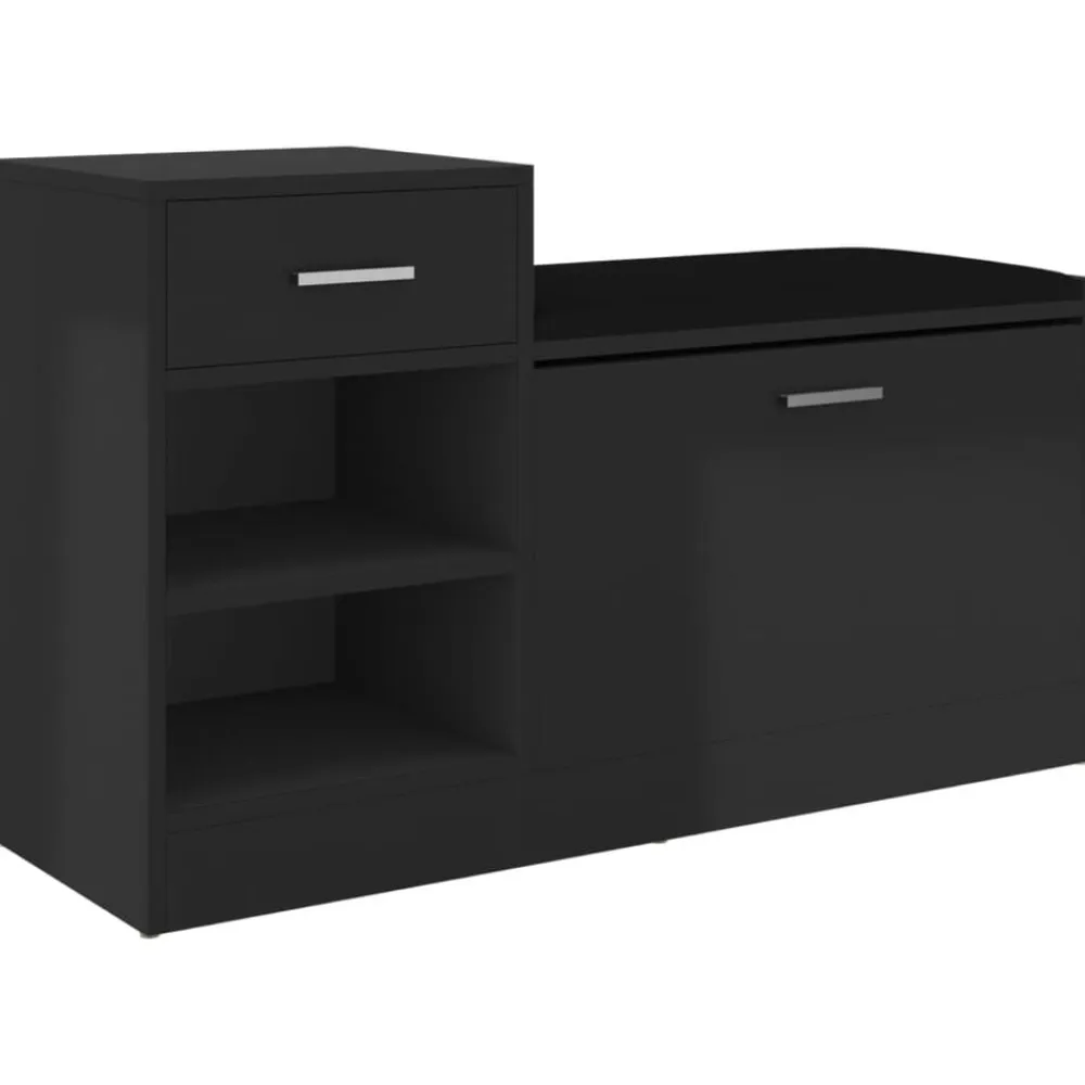 vidaXL Zapatero madera de ingeniería negro brillo 94,5x31x57 cm negro brillante