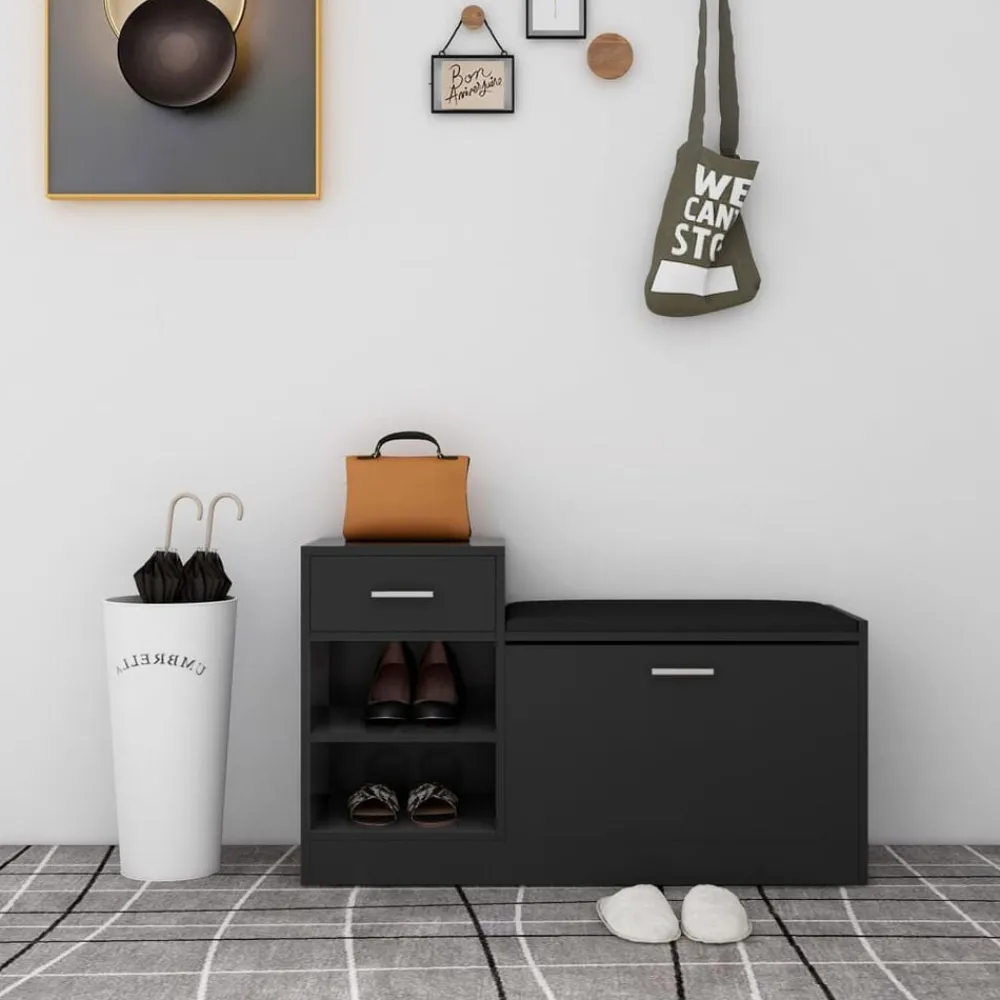 vidaXL Zapatero madera de ingeniería negro brillo 94,5x31x57 cm negro brillante
