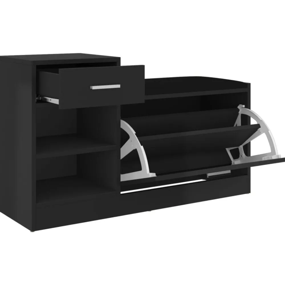 vidaXL Zapatero madera de ingeniería negro brillo 94,5x31x57 cm negro brillante