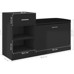 vidaXL Zapatero madera de ingeniería negro brillo 94,5x31x57 cm negro brillante