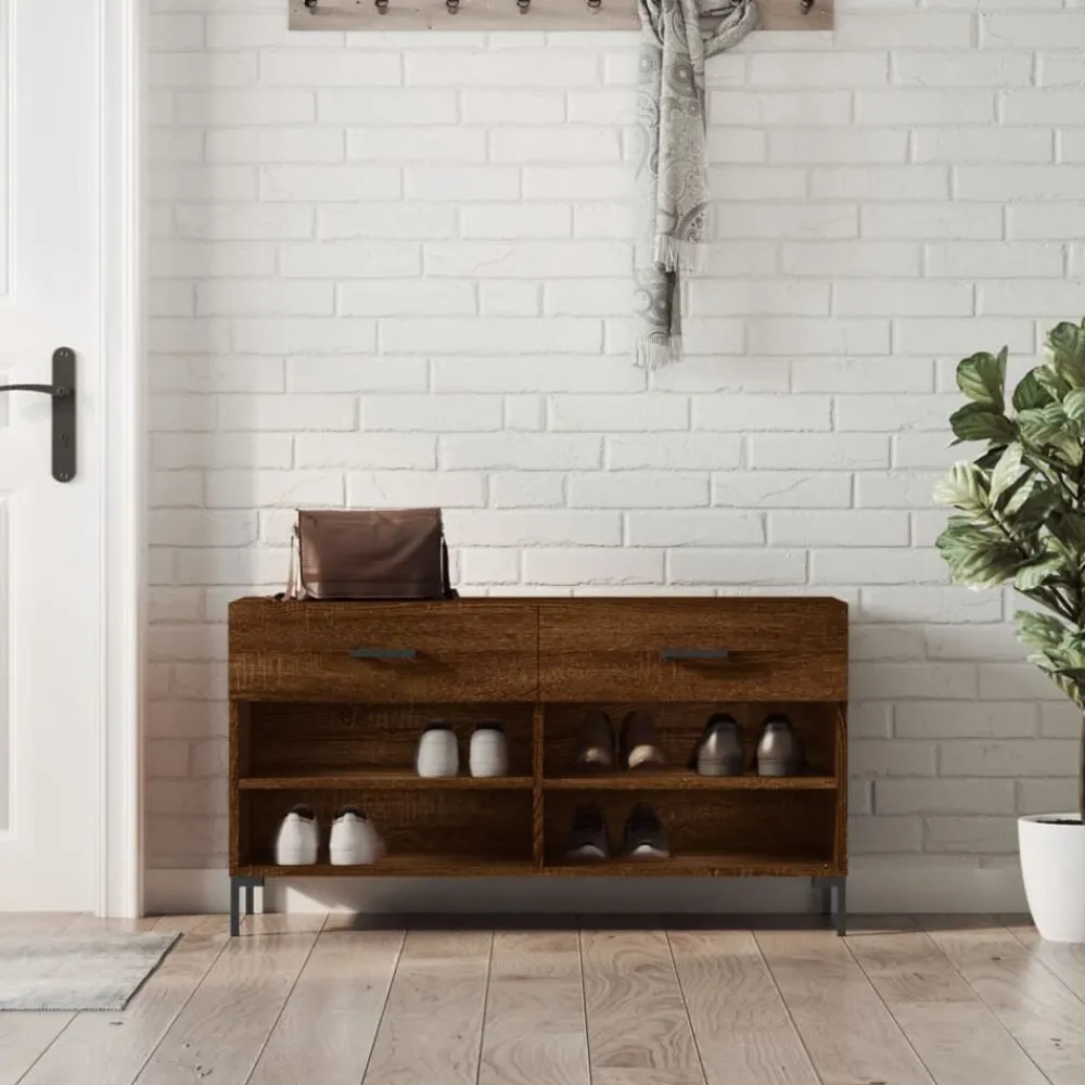 vidaXL Zapatero madera de ingeniería marrón roble 102x35x55 cm Marrón roble Best