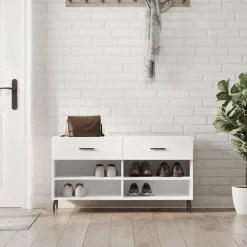 vidaXL Zapatero madera de ingeniería blanco brillo 102x35x55 cm Blanco brillante Best