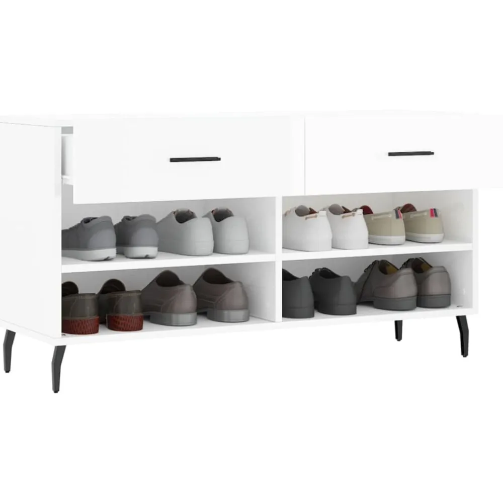 vidaXL Zapatero madera de ingeniería blanco brillo 102x35x55 cm Blanco brillante Best