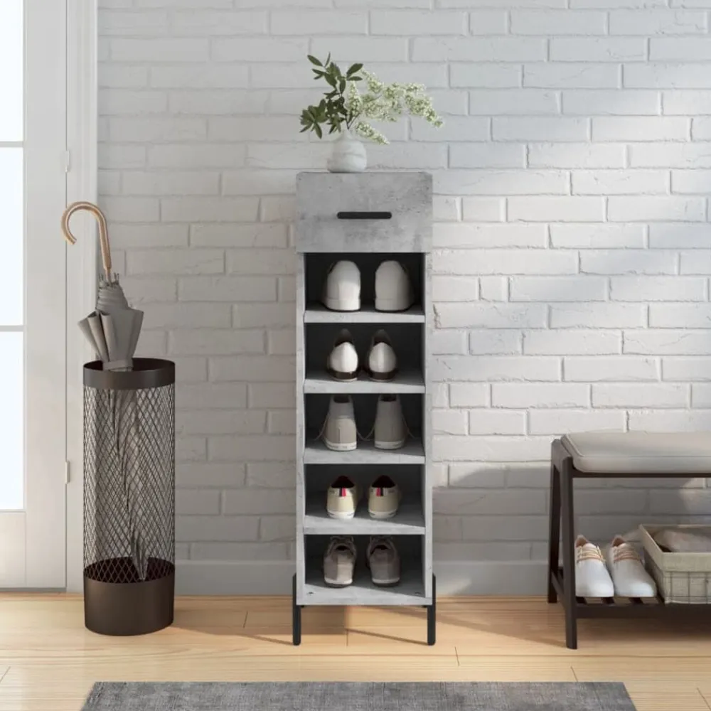 vidaXL Zapatero madera de ingeniería gris hormigón 30x35x105 cm Gris hormigón Discount
