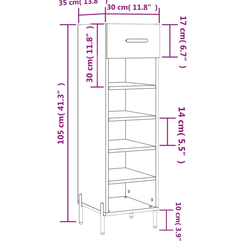 vidaXL Zapatero madera de ingeniería gris hormigón 30x35x105 cm Gris hormigón Discount