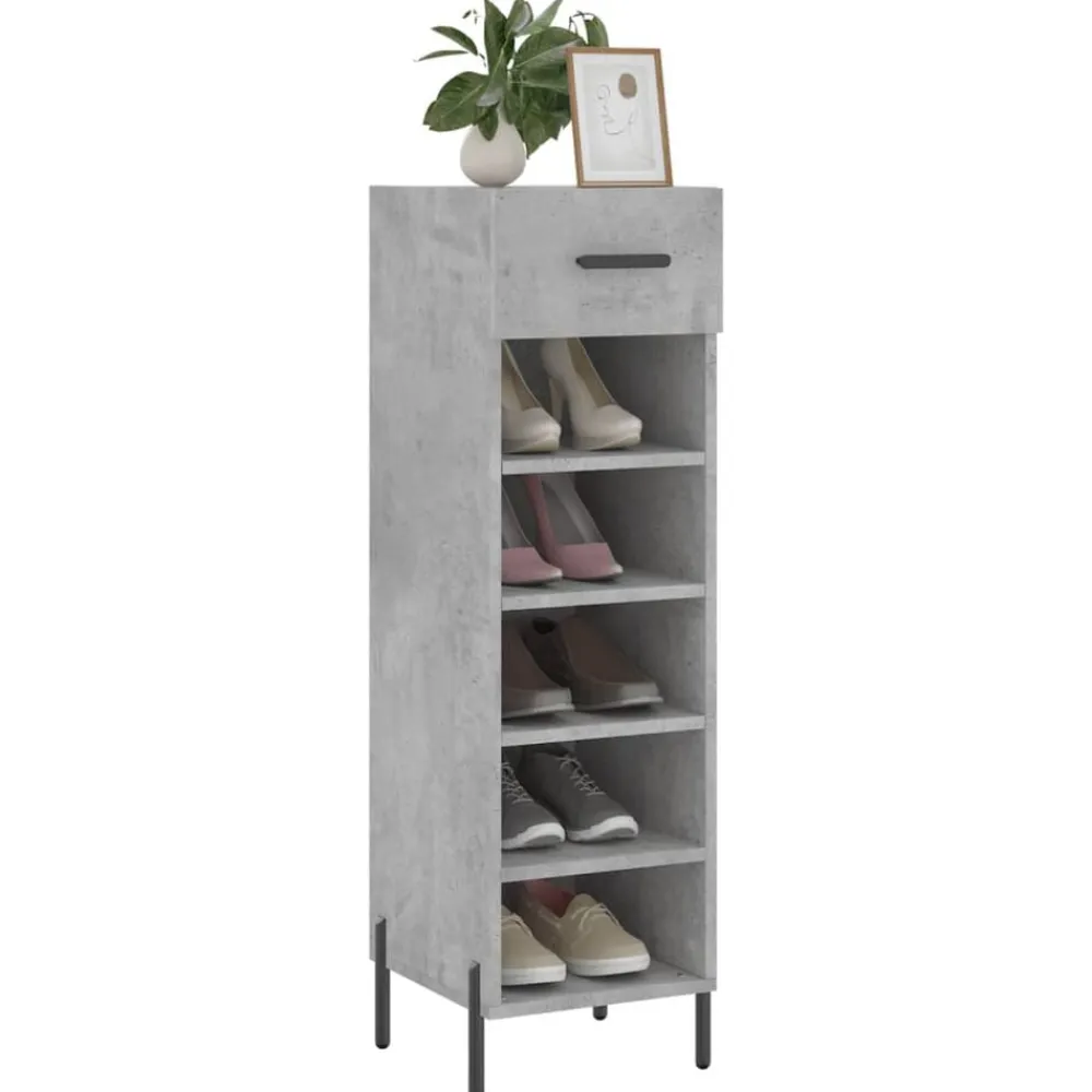 vidaXL Zapatero madera de ingeniería gris hormigón 30x35x105 cm Gris hormigón Discount