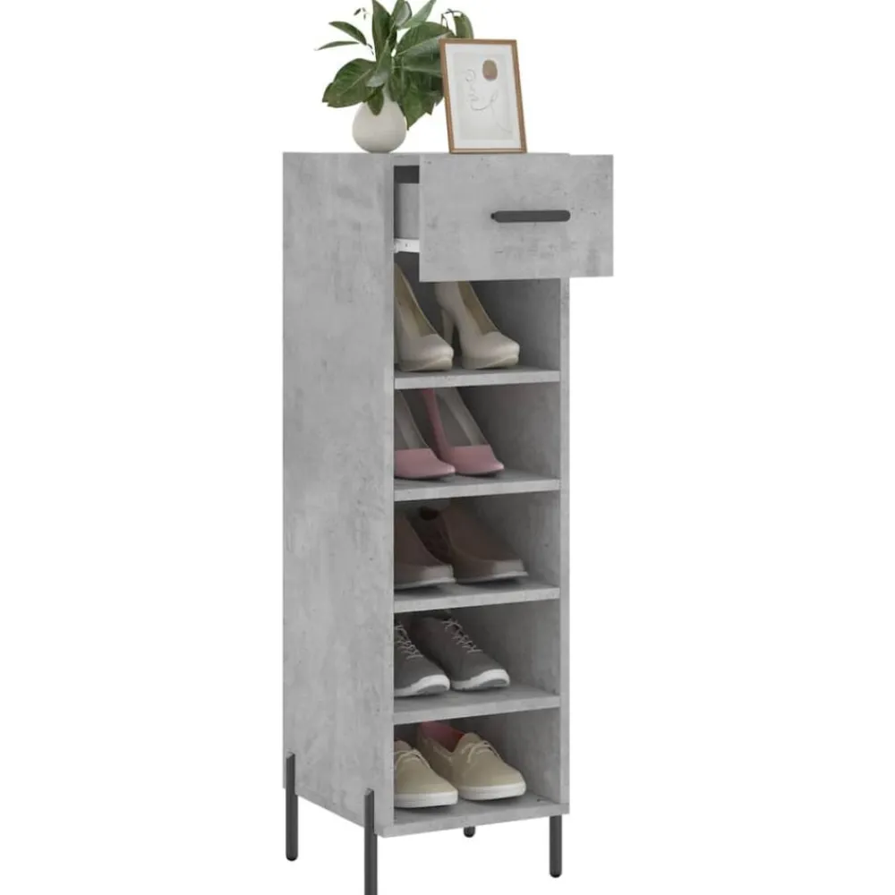vidaXL Zapatero madera de ingeniería gris hormigón 30x35x105 cm Gris hormigón Discount