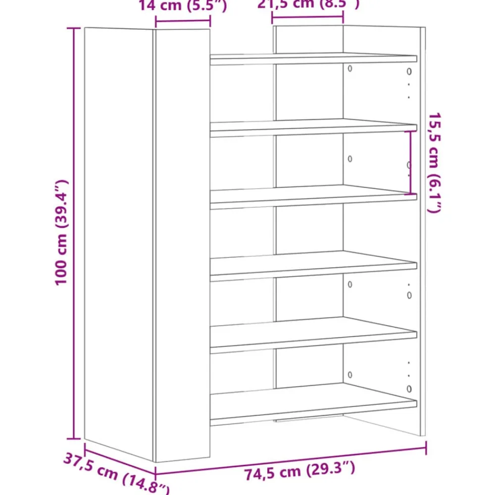 vidaXL Productos Del Hogar-Zapatero madera de ingeniería 74,5x37,5x100 cm