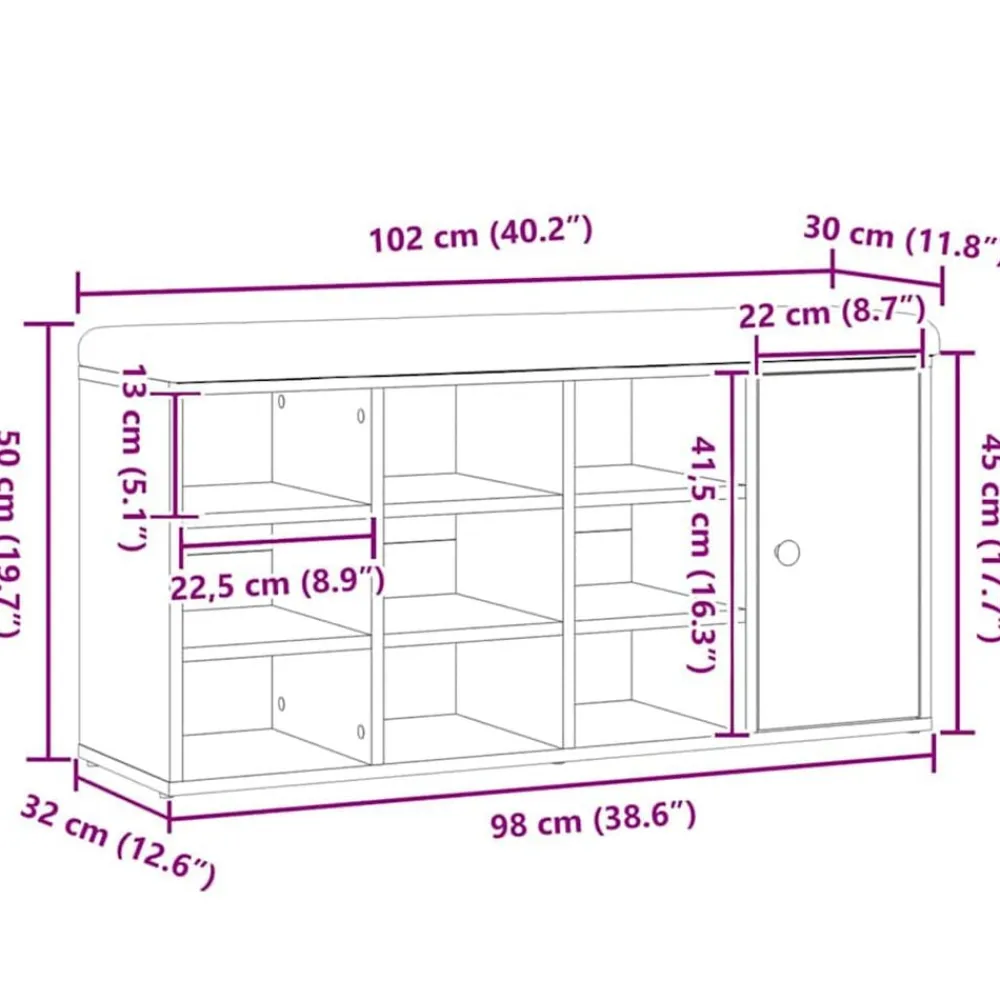 vidaXL Bancos-Zapatero madera de ingeniería roble artesanal 102x32x50cm