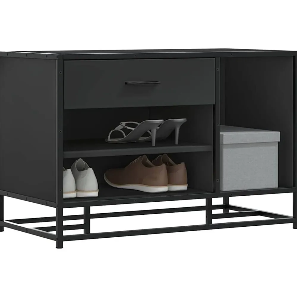vidaXL Zapatero madera de ingeniería y metal 80x40x53,5 cm Negro Outlet