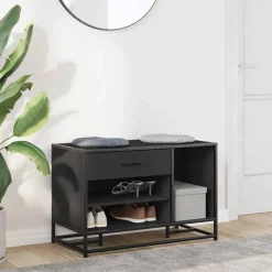 vidaXL Zapatero madera de ingeniería y metal 80x40x53,5 cm Negro Outlet