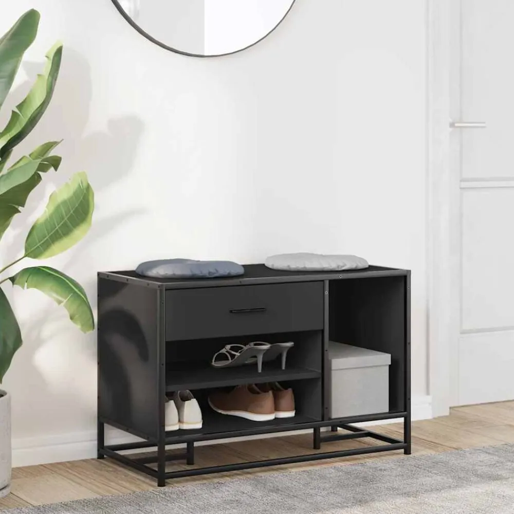 vidaXL Zapatero madera de ingeniería y metal 80x40x53,5 cm Negro Outlet