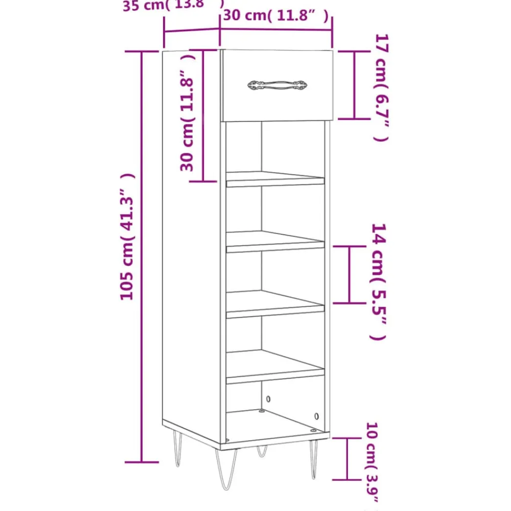 vidaXL Productos Del Hogar-Zapatero madera de ingeniería 30x35x105 cm