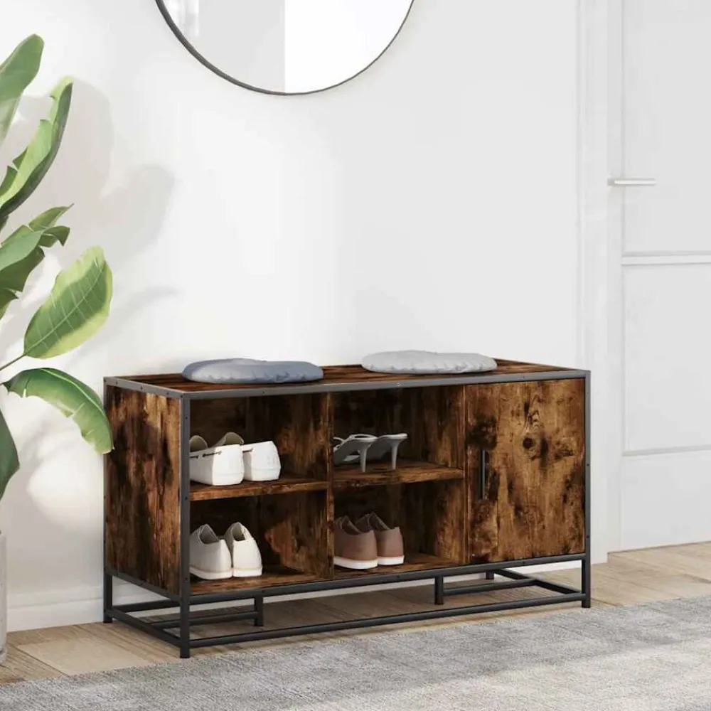 vidaXL Zapatero madera de ingeniería 100x40x53,5cm Roble ahumado Sale