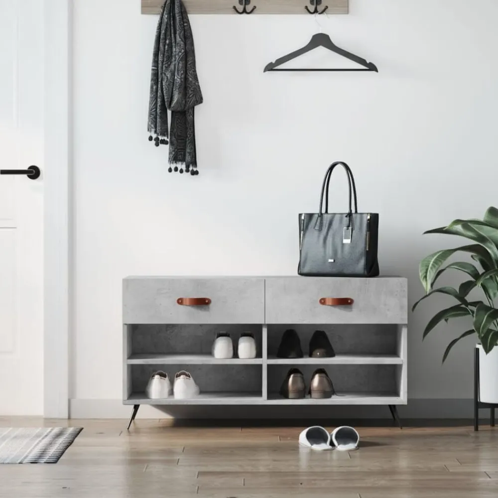 vidaXL Zapatero madera de ingeniería gris hormigón 102x35x55 cm Gris hormigón Online