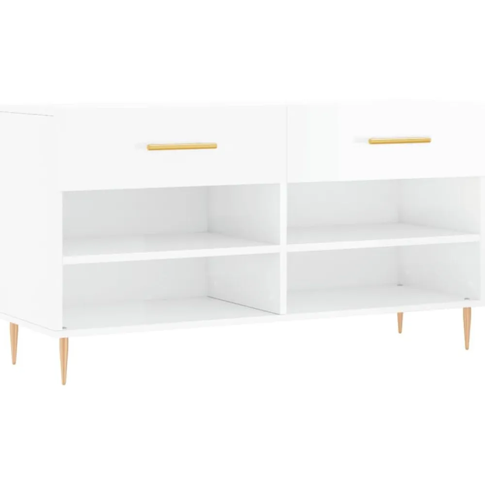 vidaXL Productos Del Hogar-Zapatero madera de ingeniería blanco brillo 102x35x55 cm