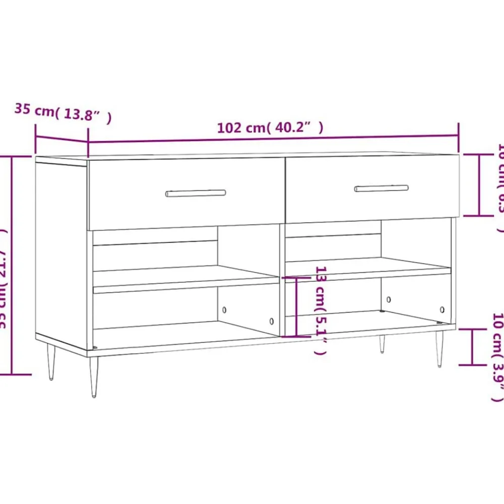 vidaXL Productos Del Hogar-Zapatero madera de ingeniería blanco brillo 102x35x55 cm