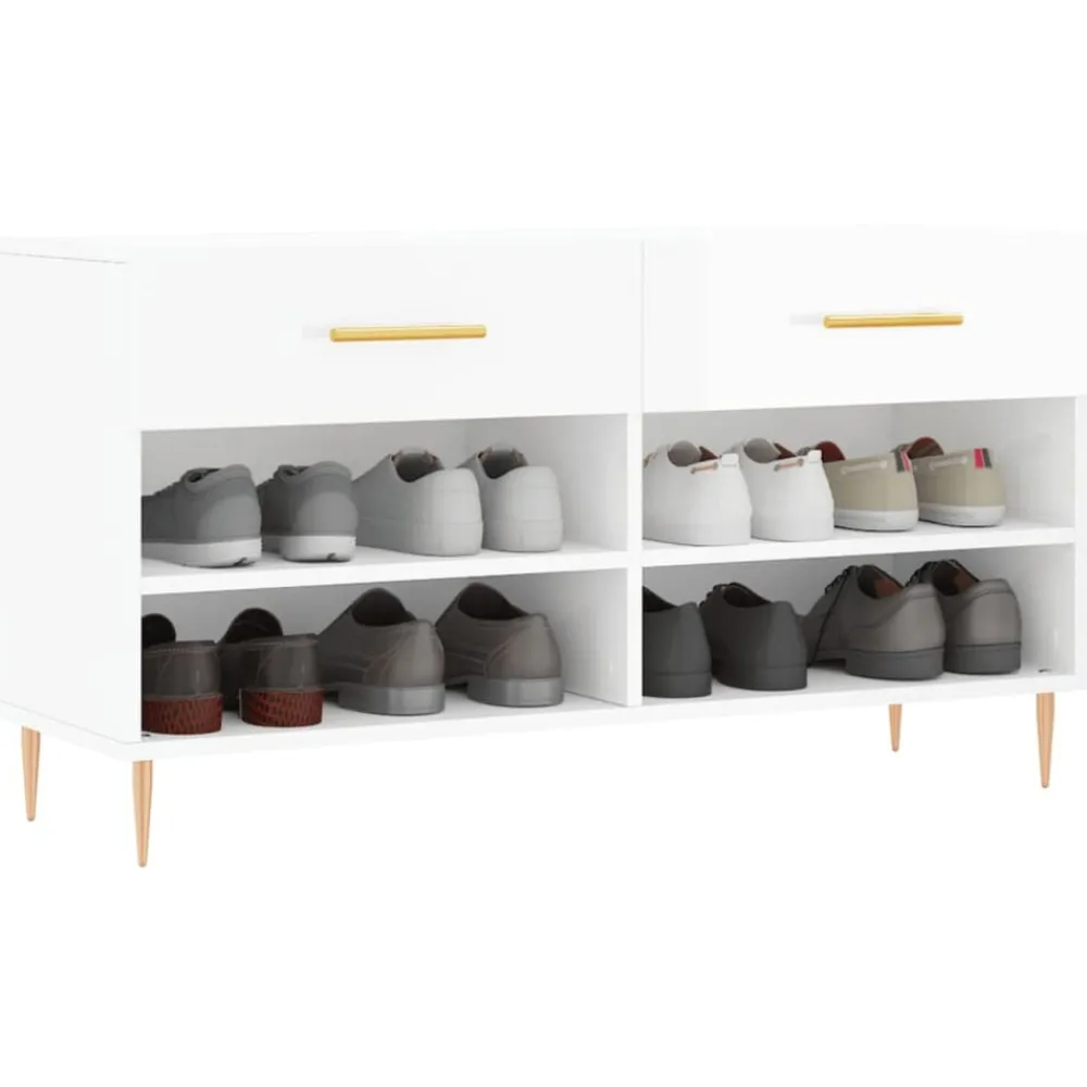 vidaXL Productos Del Hogar-Zapatero madera de ingeniería blanco brillo 102x35x55 cm