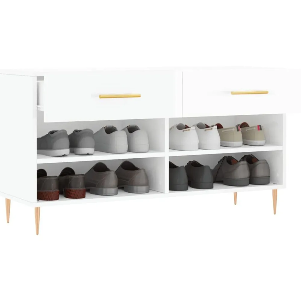 vidaXL Productos Del Hogar-Zapatero madera de ingeniería blanco brillo 102x35x55 cm