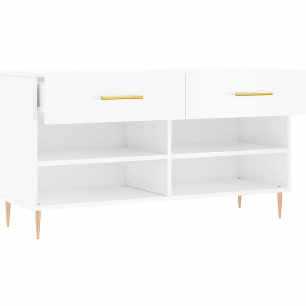 vidaXL Productos Del Hogar-Zapatero madera de ingeniería blanco brillo 102x35x55 cm