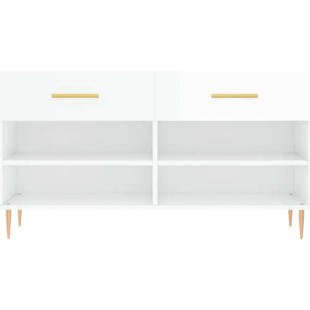 vidaXL Productos Del Hogar-Zapatero madera de ingeniería blanco brillo 102x35x55 cm