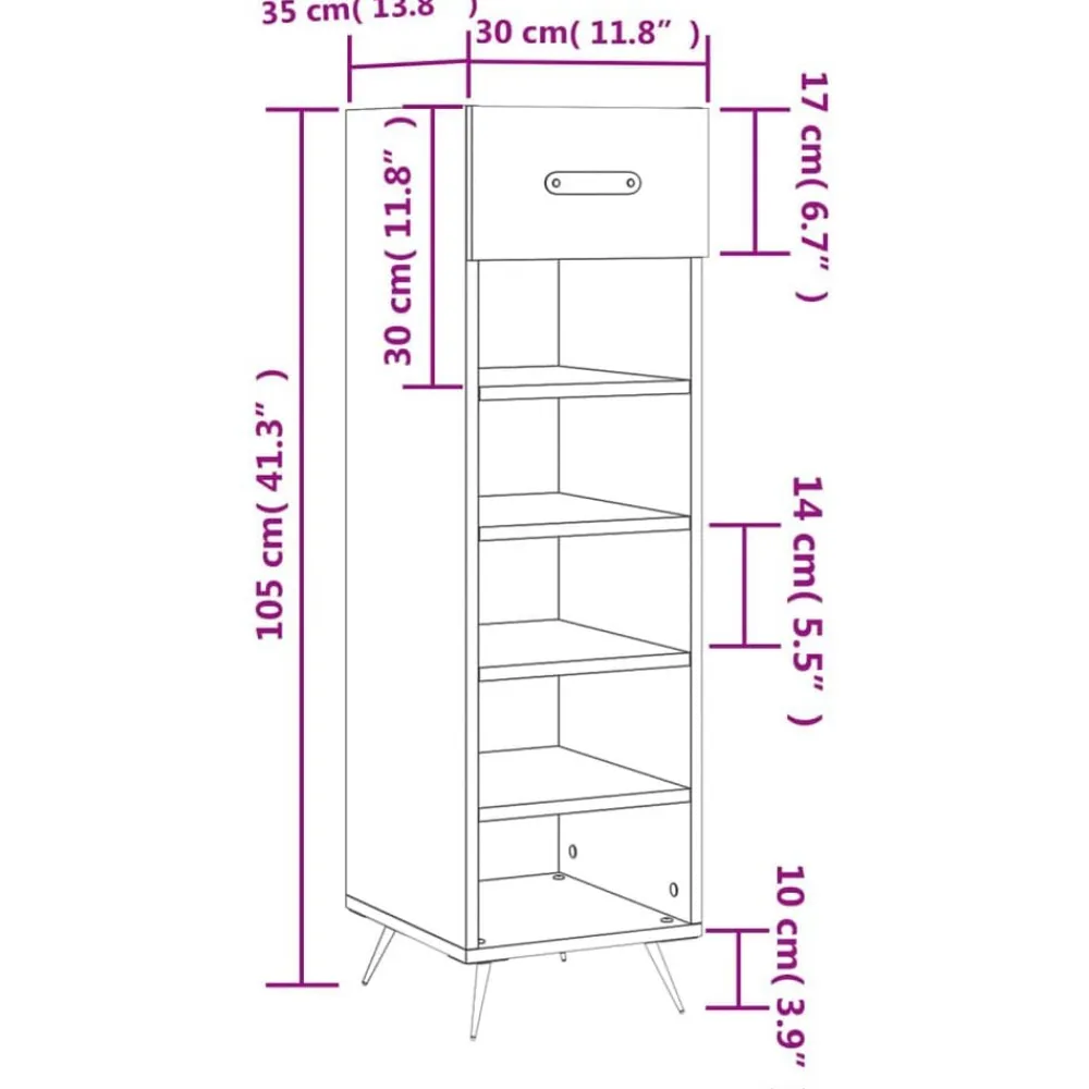 vidaXL Productos Del Hogar-Zapatero madera de ingeniería 30x35x105 cm
