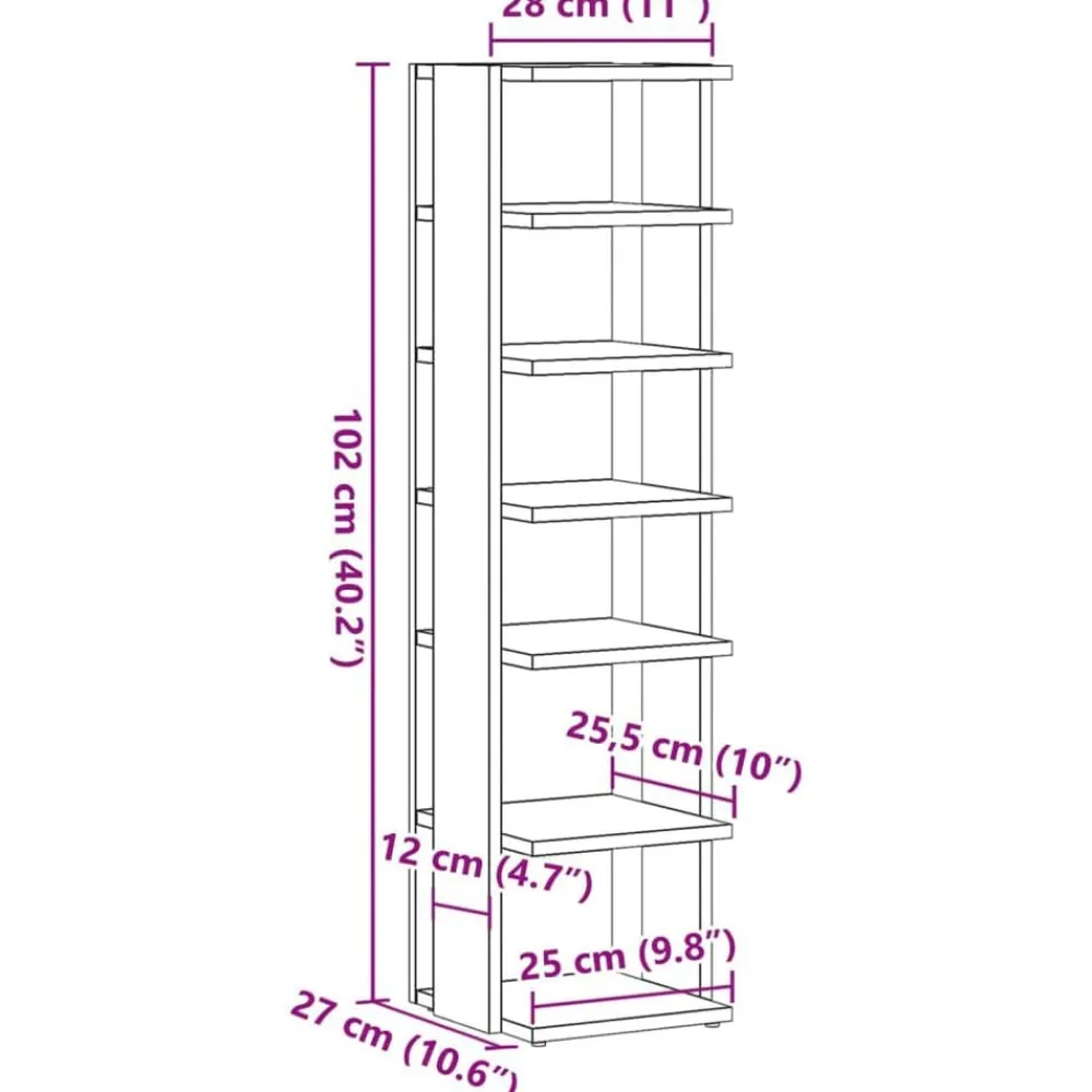 vidaXL Productos Del Hogar-Zapatero madera de ingeniería envejecida 28x27x102 cm
