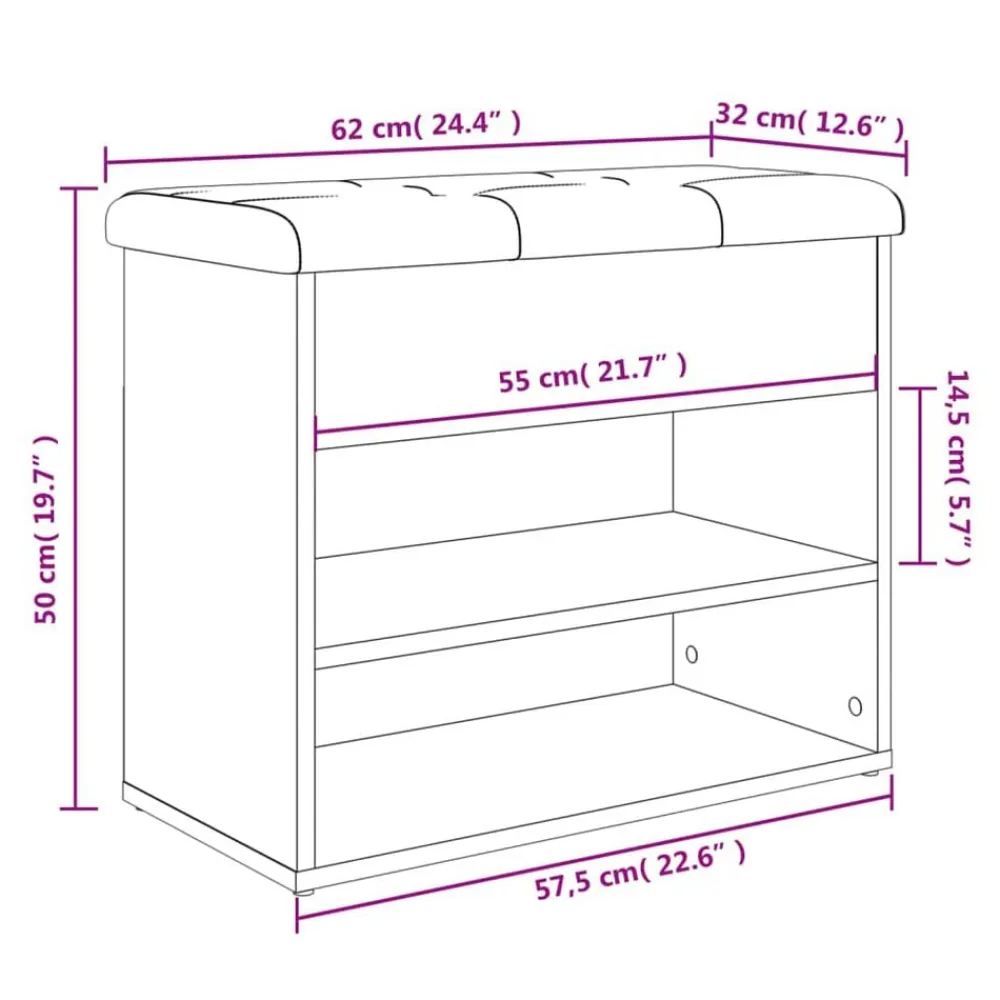 vidaXL Bancos-Zapatero madera de ingeniería 62x32x50 cm