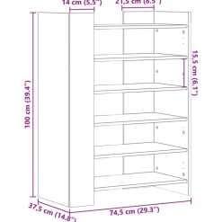 vidaXL Zapatero madera ingeniería 74,5x37,5x100 cm Roble Sonoma Clearance