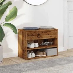 vidaXL Productos Del Hogar-Zapatero madera ingeniería madera envejecida 60x30x45 cm