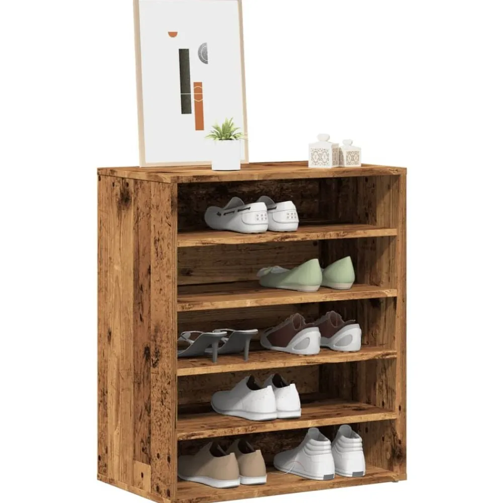 vidaXL Zapatero madera ingeniería madera envejecida 60x35x70 cm Madera antigua Outlet