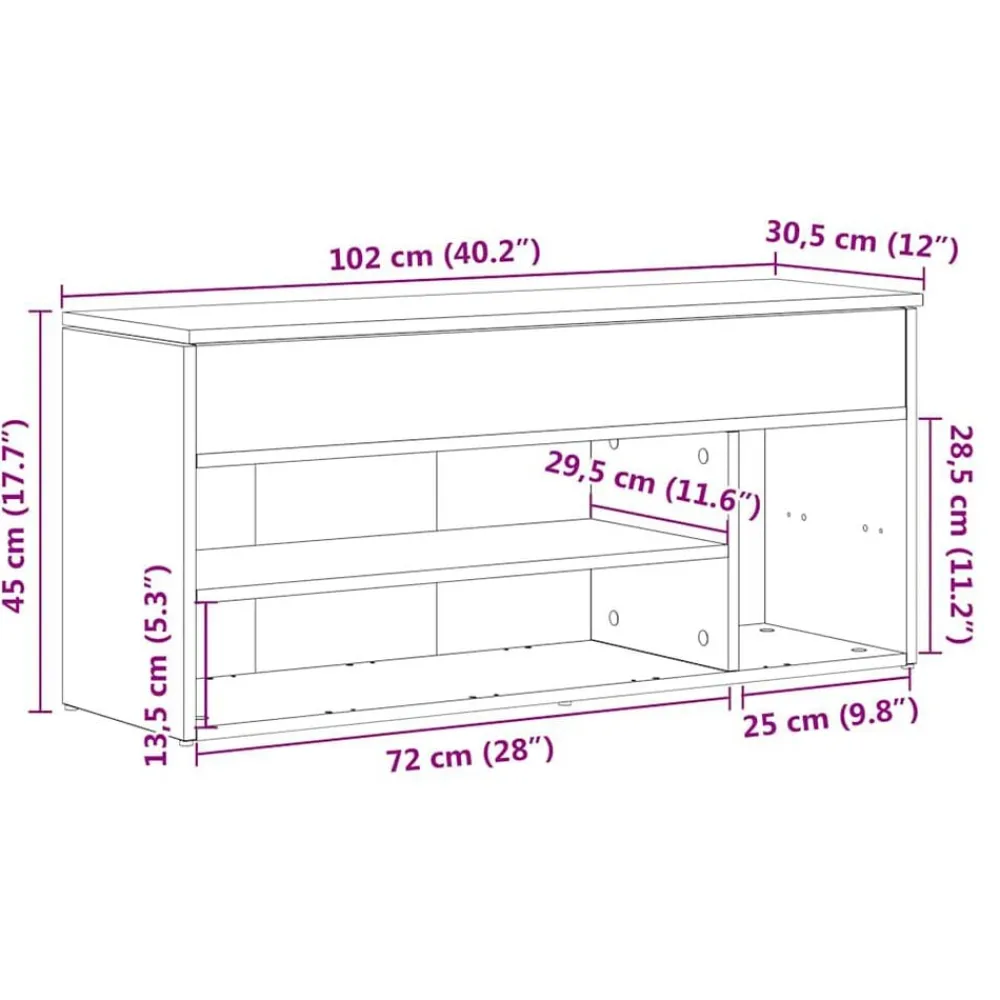 vidaXL Zapatero madera ingeniería 102x30,5x45 cm Roble artisan Discount