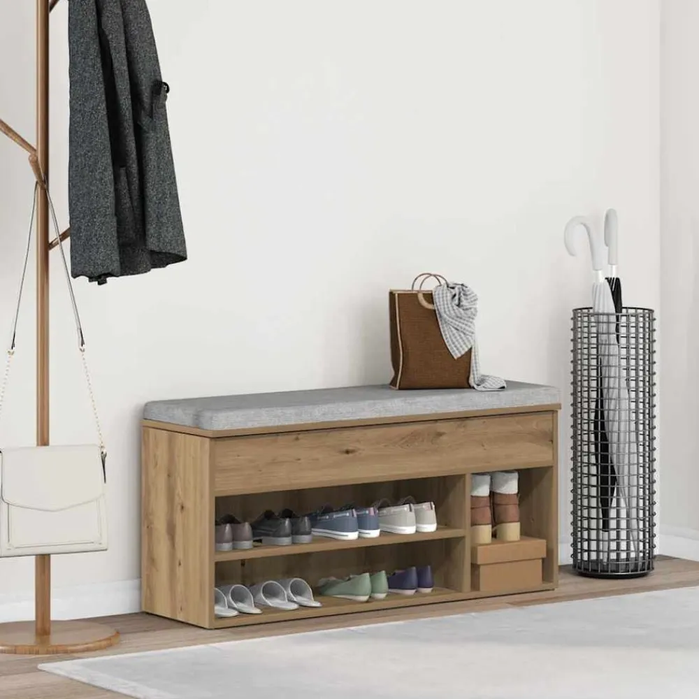 vidaXL Zapatero madera ingeniería 102x30,5x45 cm Roble artisan Discount