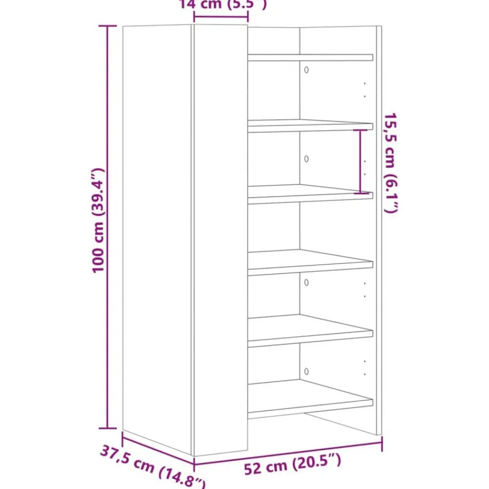 vidaXL Zapatero madera ingeniería roble ahumado 52x37,5x100 cm