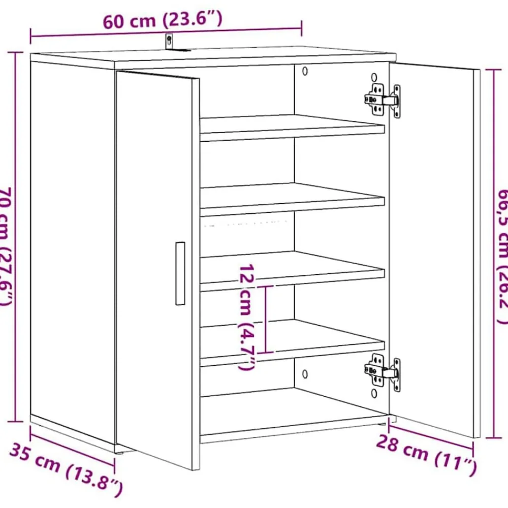 vidaXL Zapatero madera ingeniería madera envejecida 60x35x70 cm Madera antigua