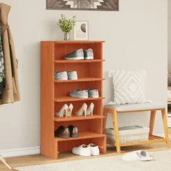 vidaXL Productos Del Hogar-Zapatero madera maciza de pino marrón cera 52x30x104 cm