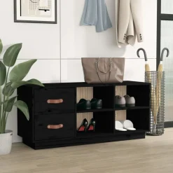 vidaXL Zapatero madera maciza de pino 100x34x45 cm Negro Online