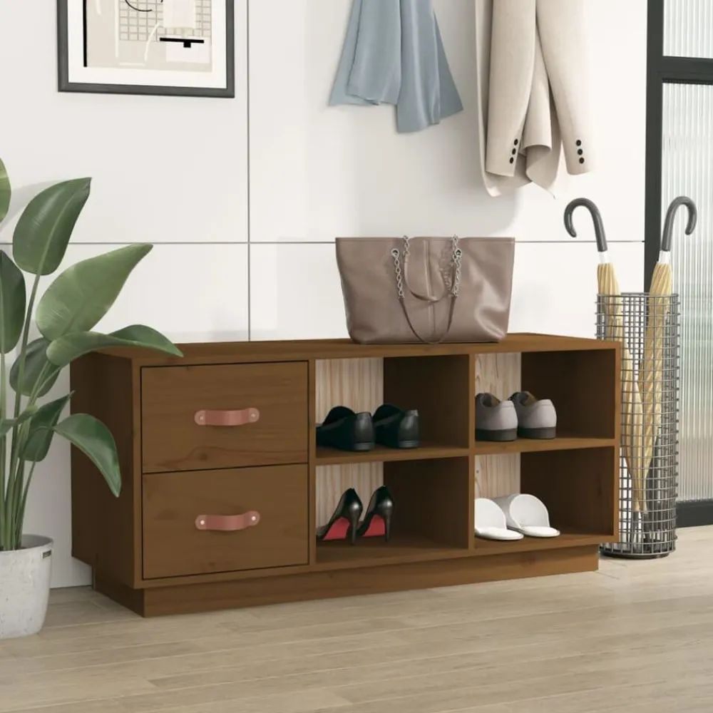 vidaXL Productos Del Hogar-Zapatero madera maciza de pino marrón miel 100x34x45 cm
